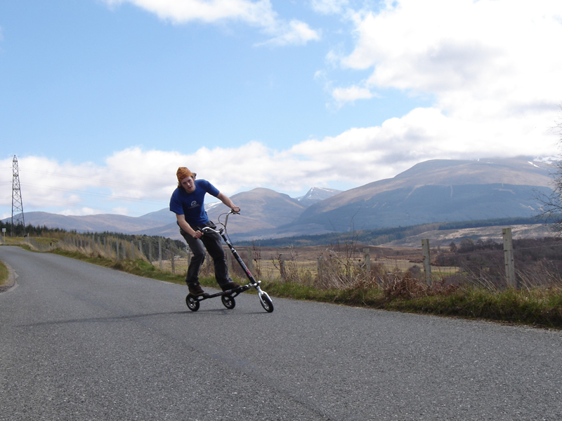 Adam Dumolo gets used to the Trikke