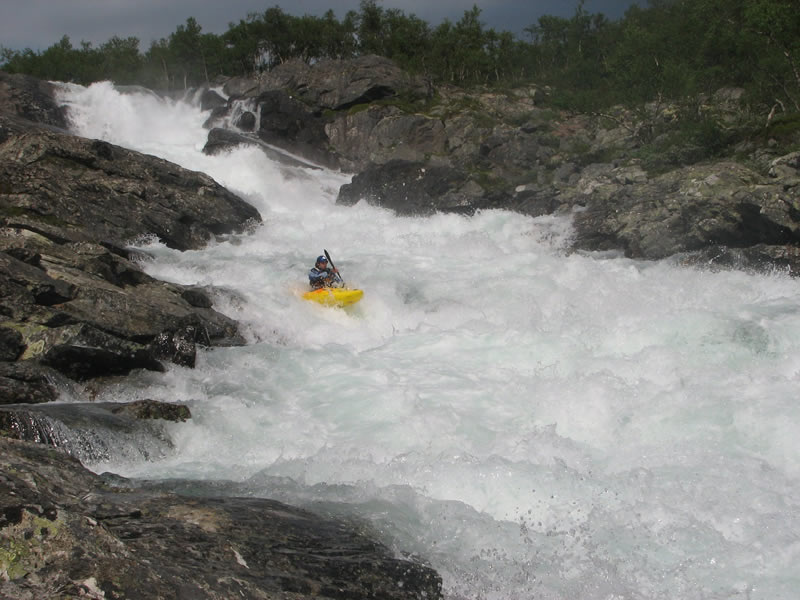 Max Bilbow sliding down the first slide on the Upper Jori
